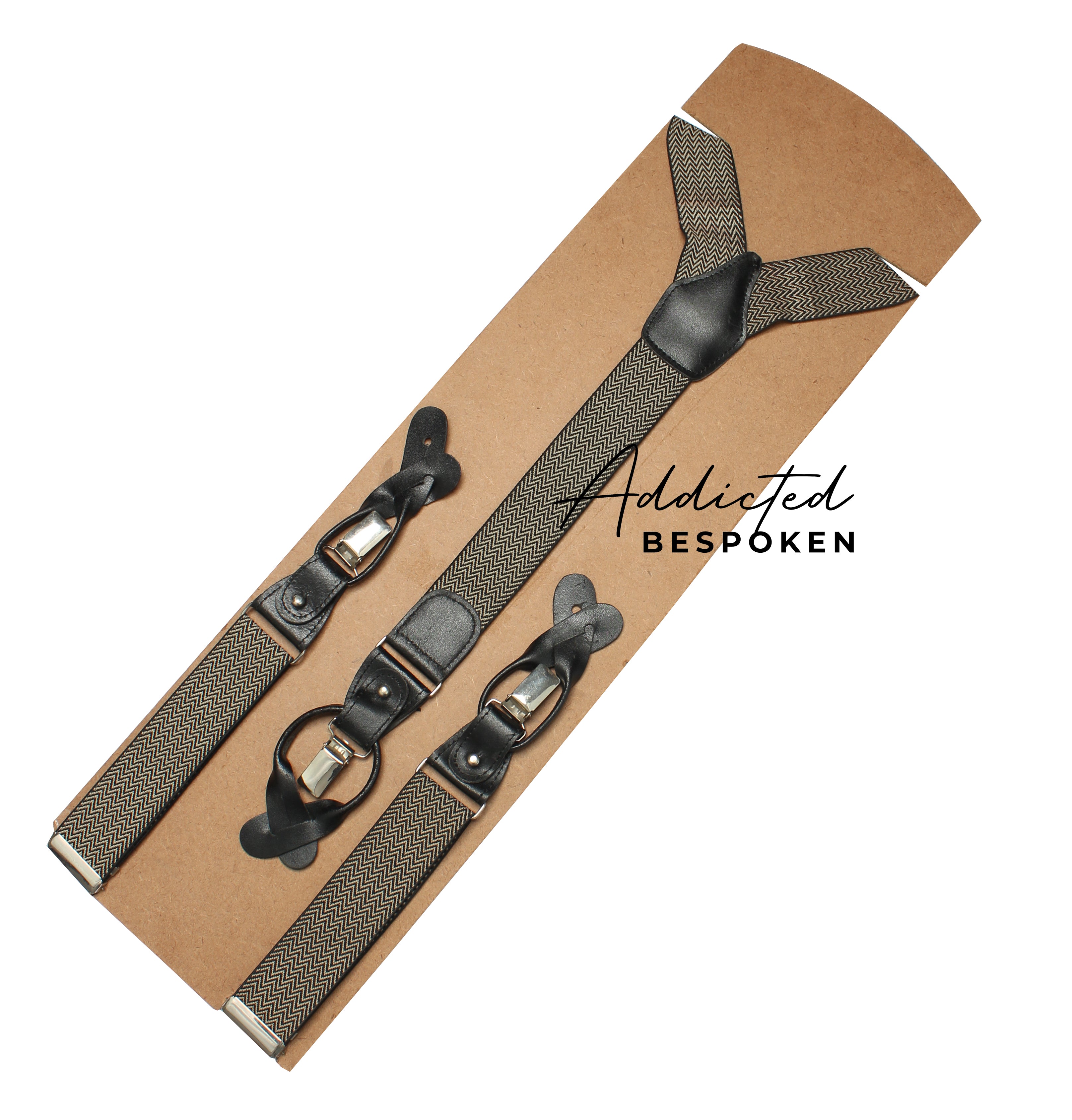 Black and Beige Herringbone Suspenders