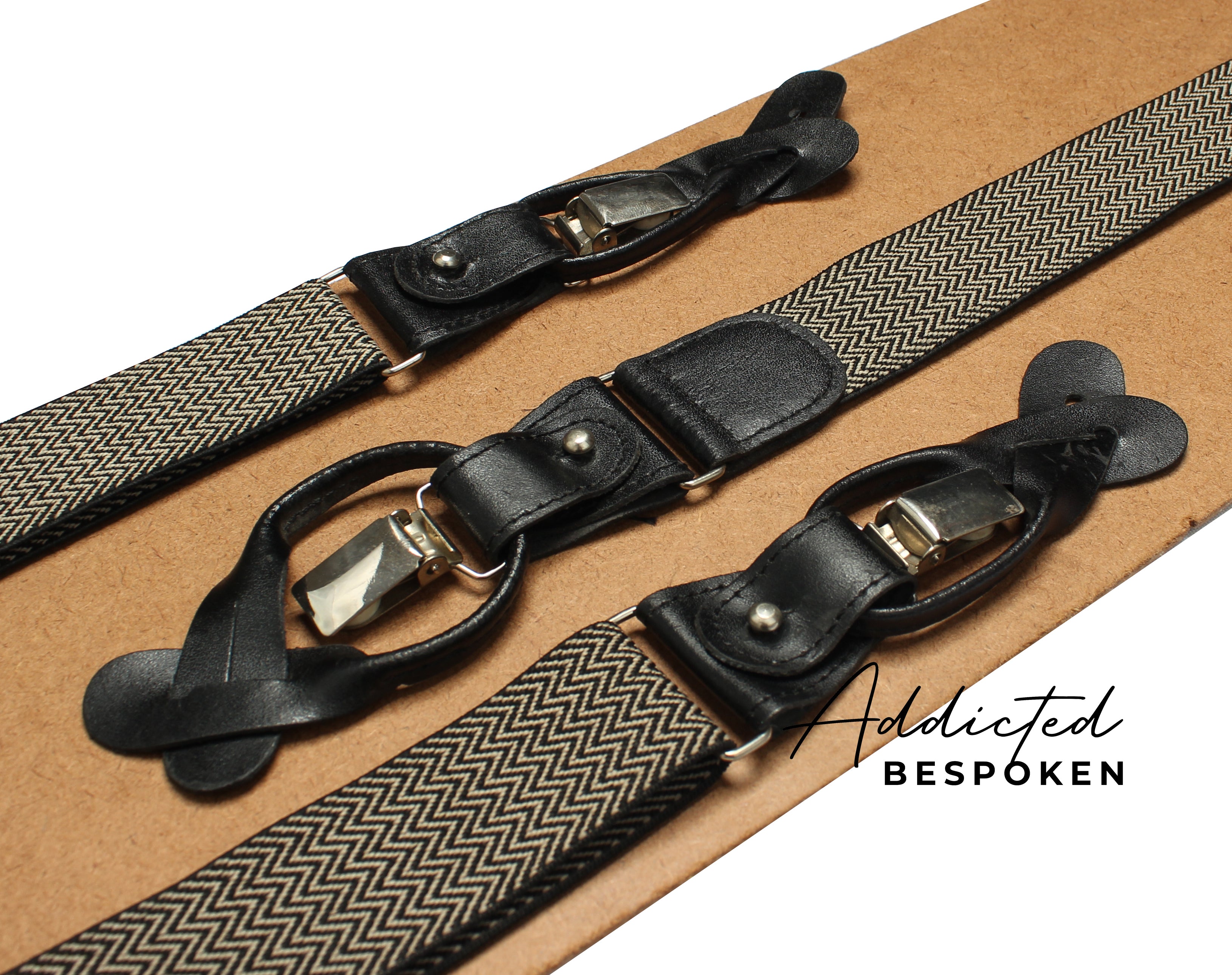 Black and Beige Herringbone Suspenders