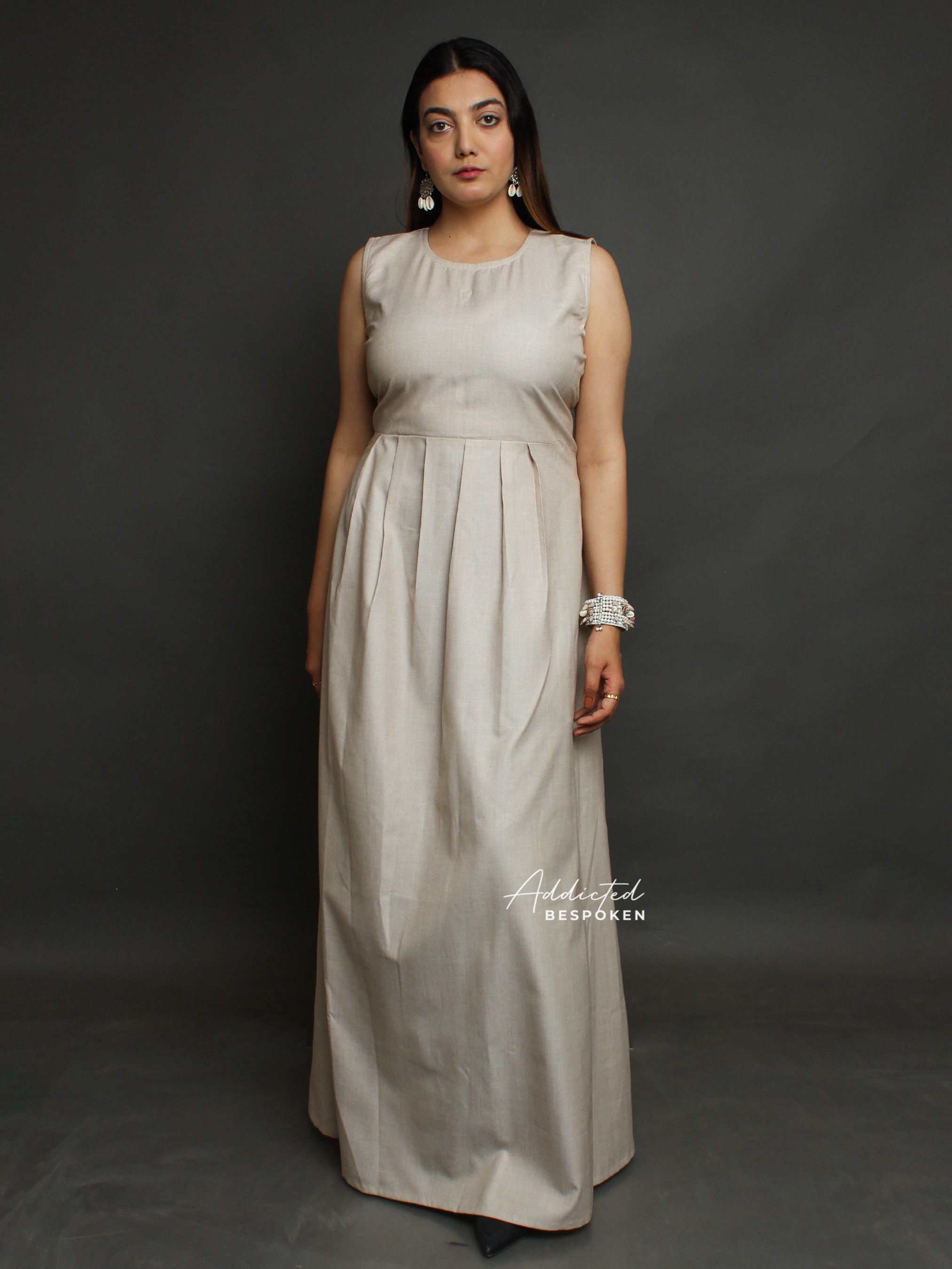 Beige Linen Maxi Dress