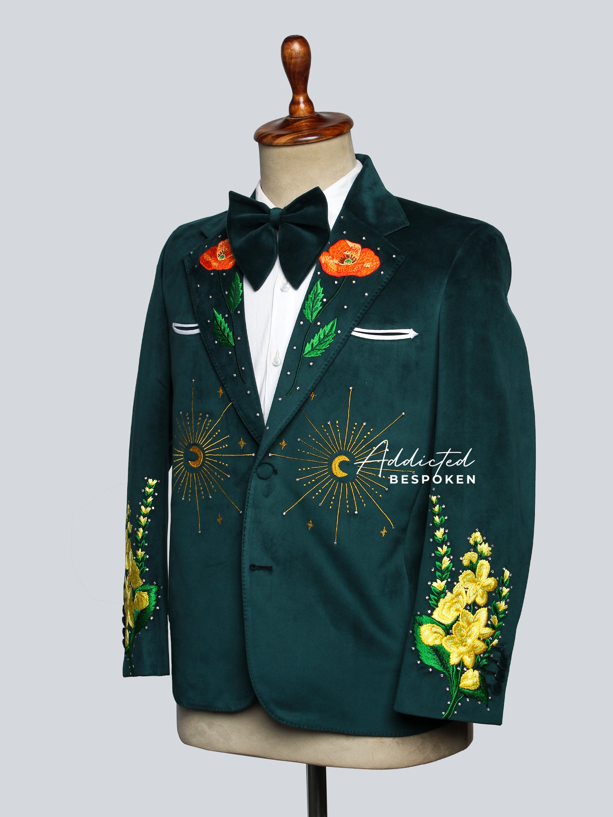 Emerald Sun & Moon Embroidered Blazer