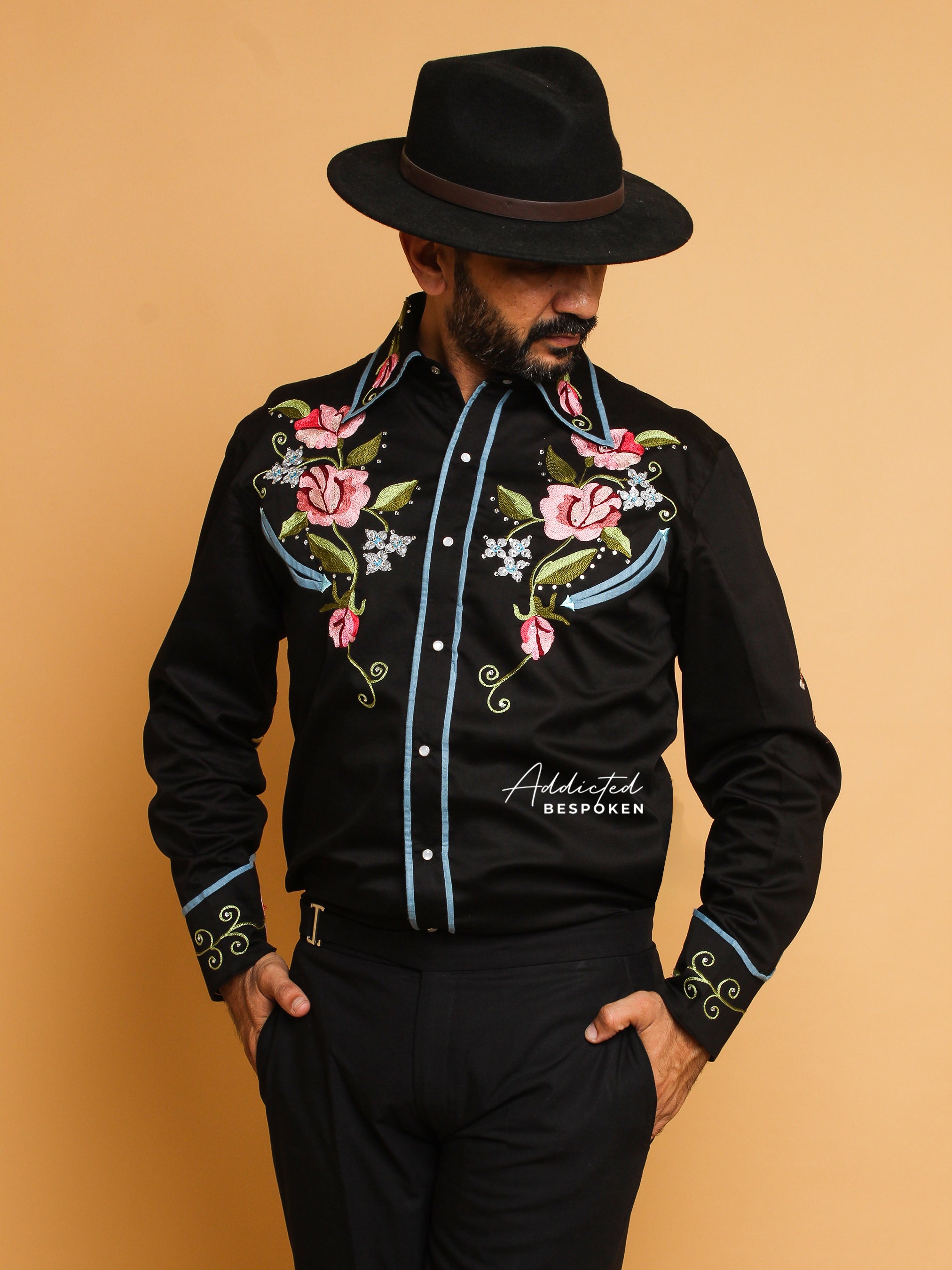 Floral and Horse Design Embroidered Shirt