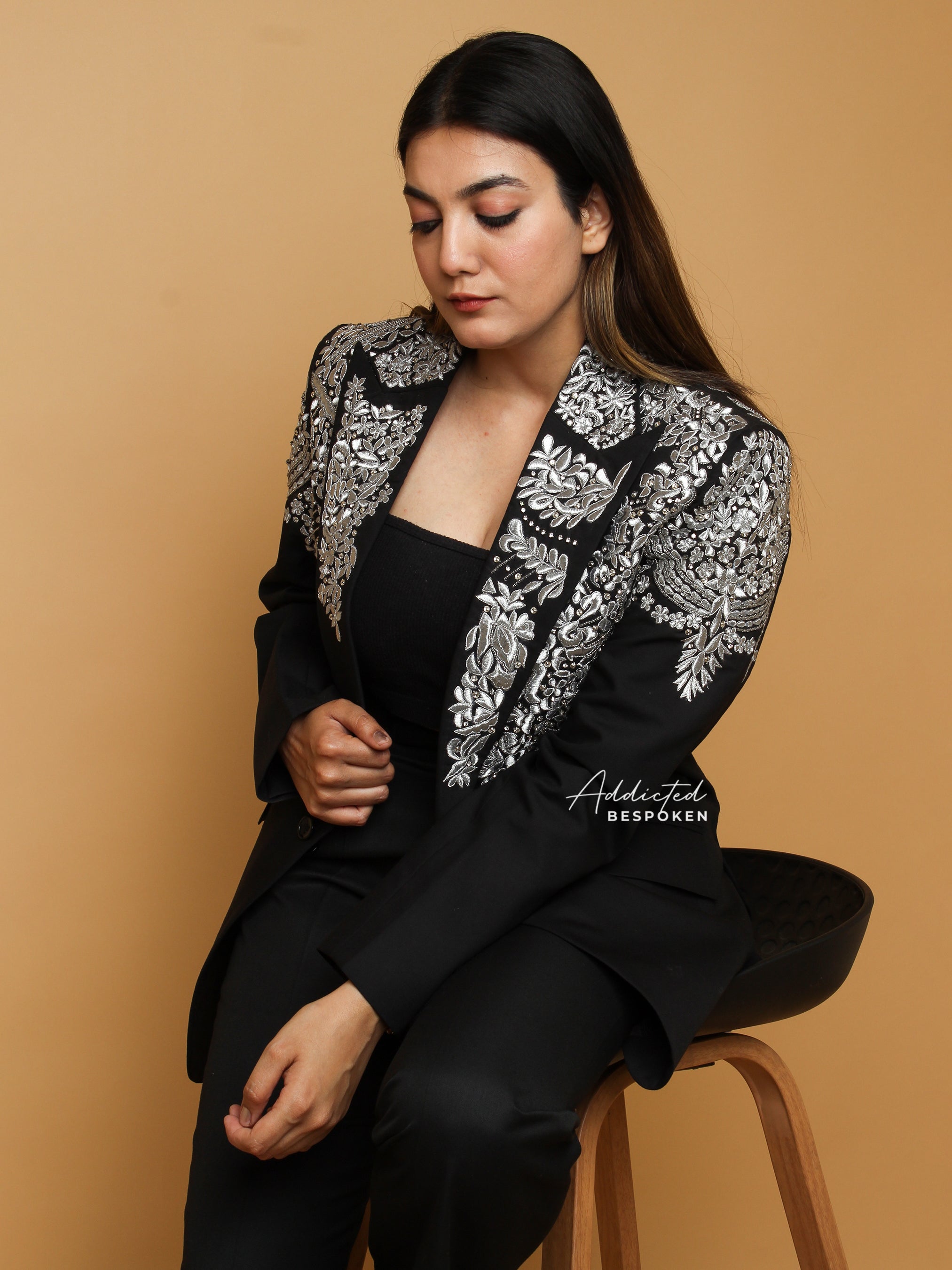 Black Embroidered Bridesmaid Blazer(CLS)