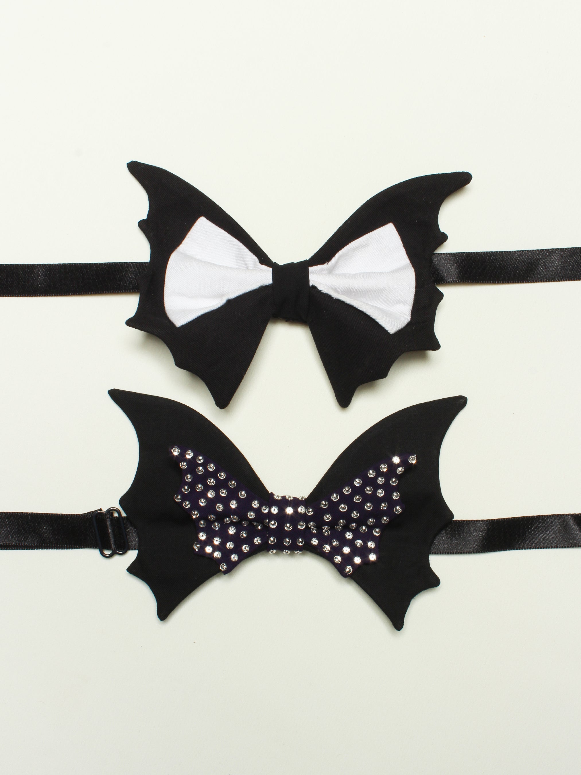 Two-Tone Plain & Rhinestone Bat-Inspired Bow Combo