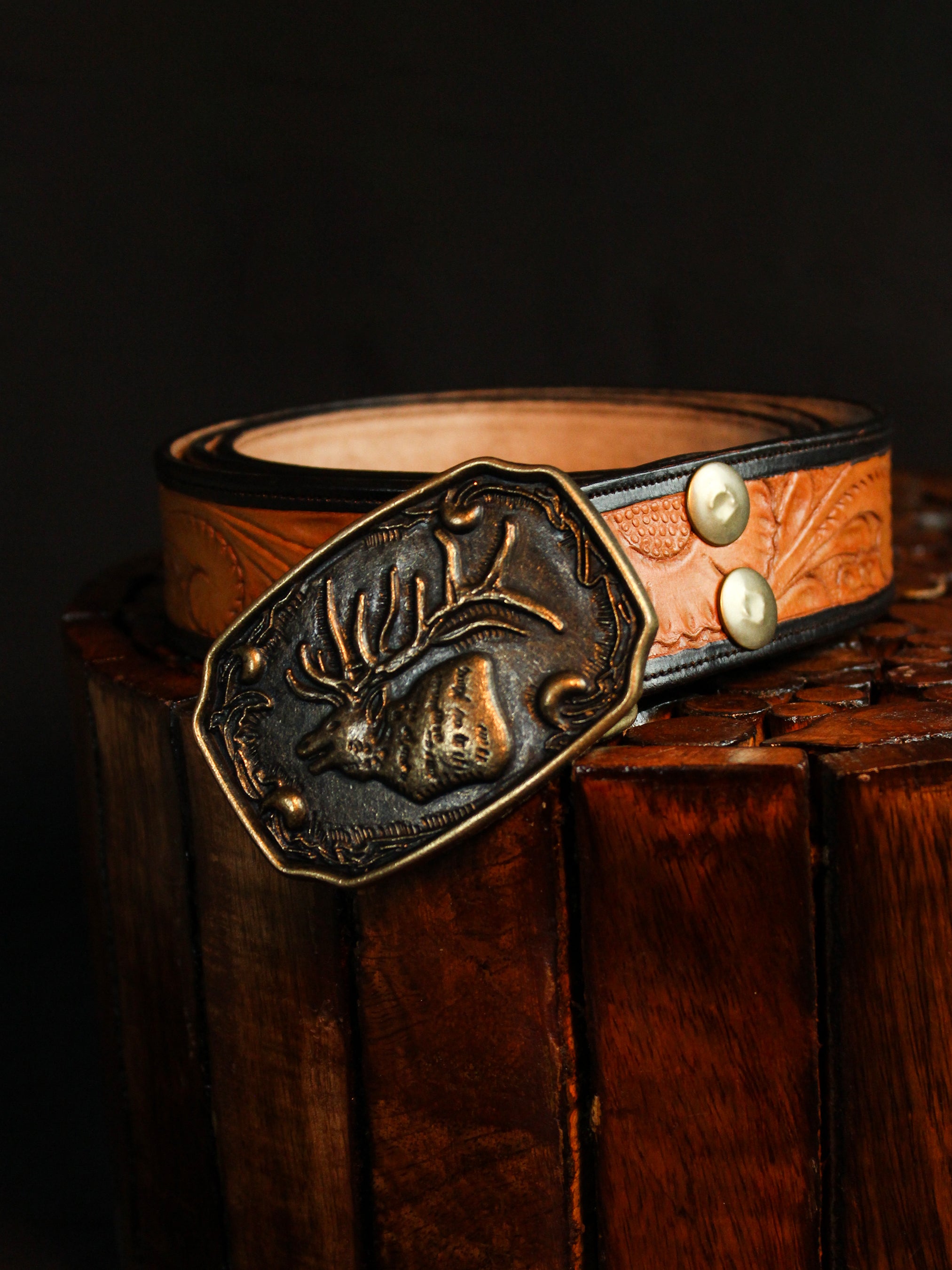 Leather Belt with Floral Design