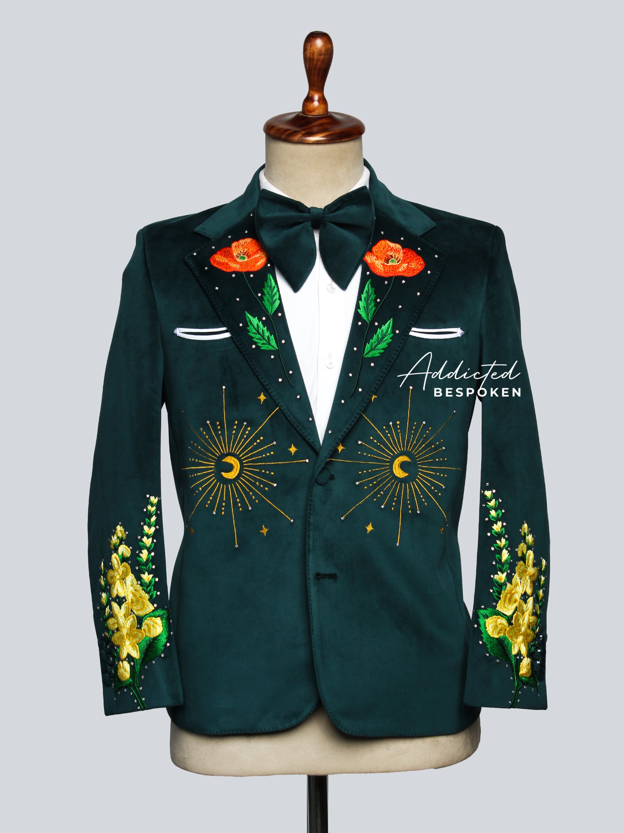 Emerald Sun & Moon Embroidered Blazer