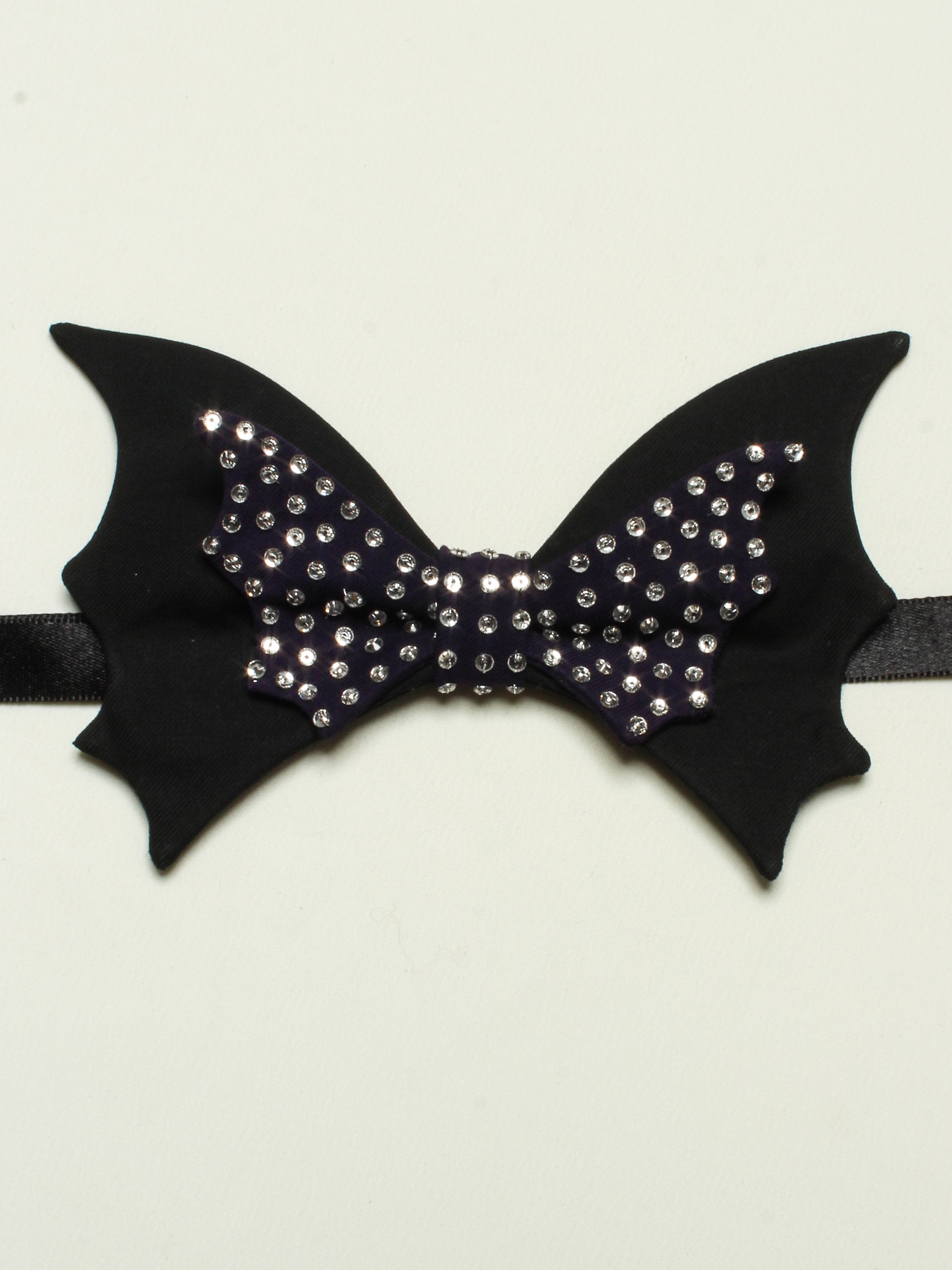 Two-Tone Plain & Rhinestone Bat-Inspired Bow Combo