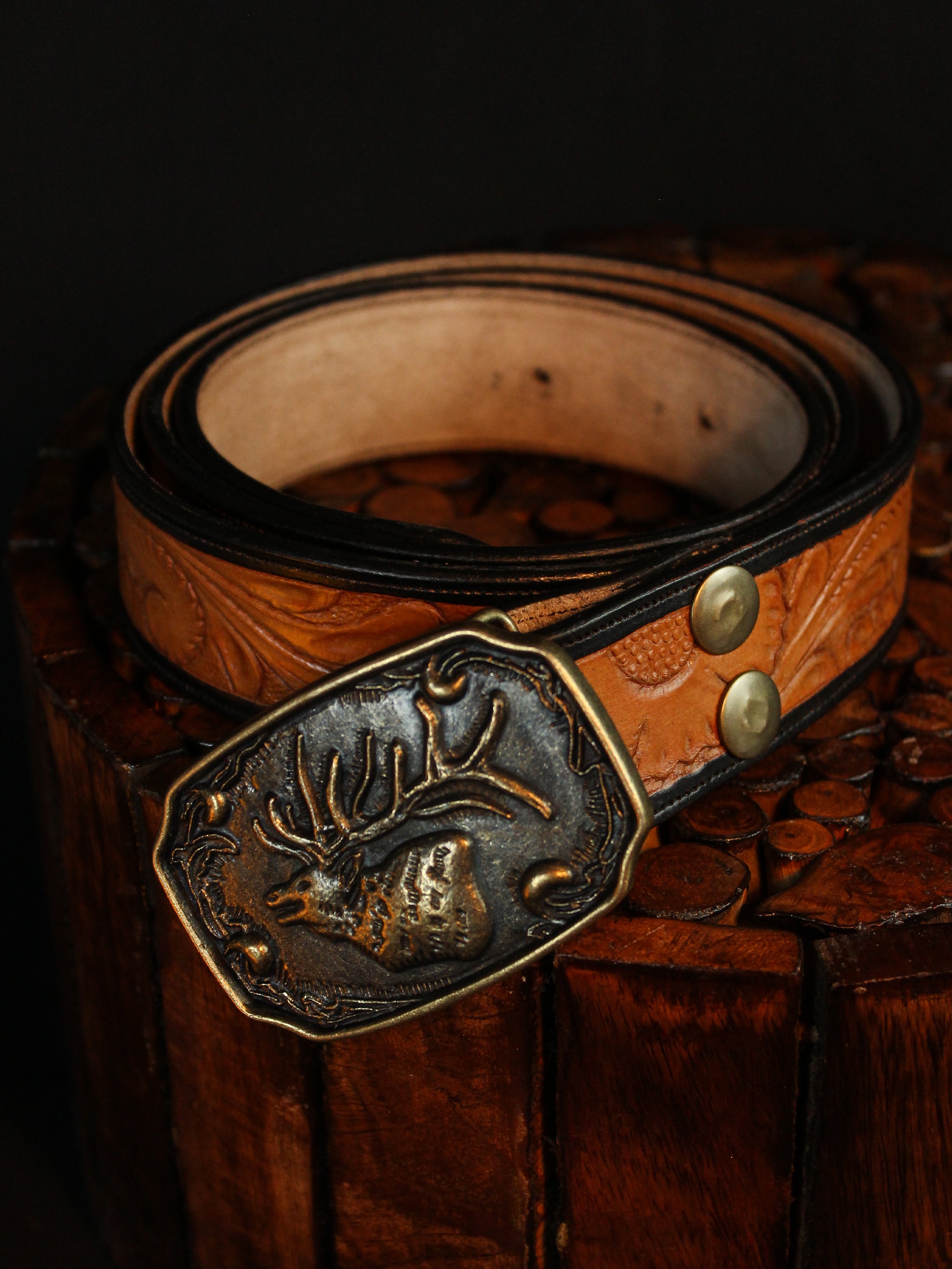 Leather Belt with Floral Design