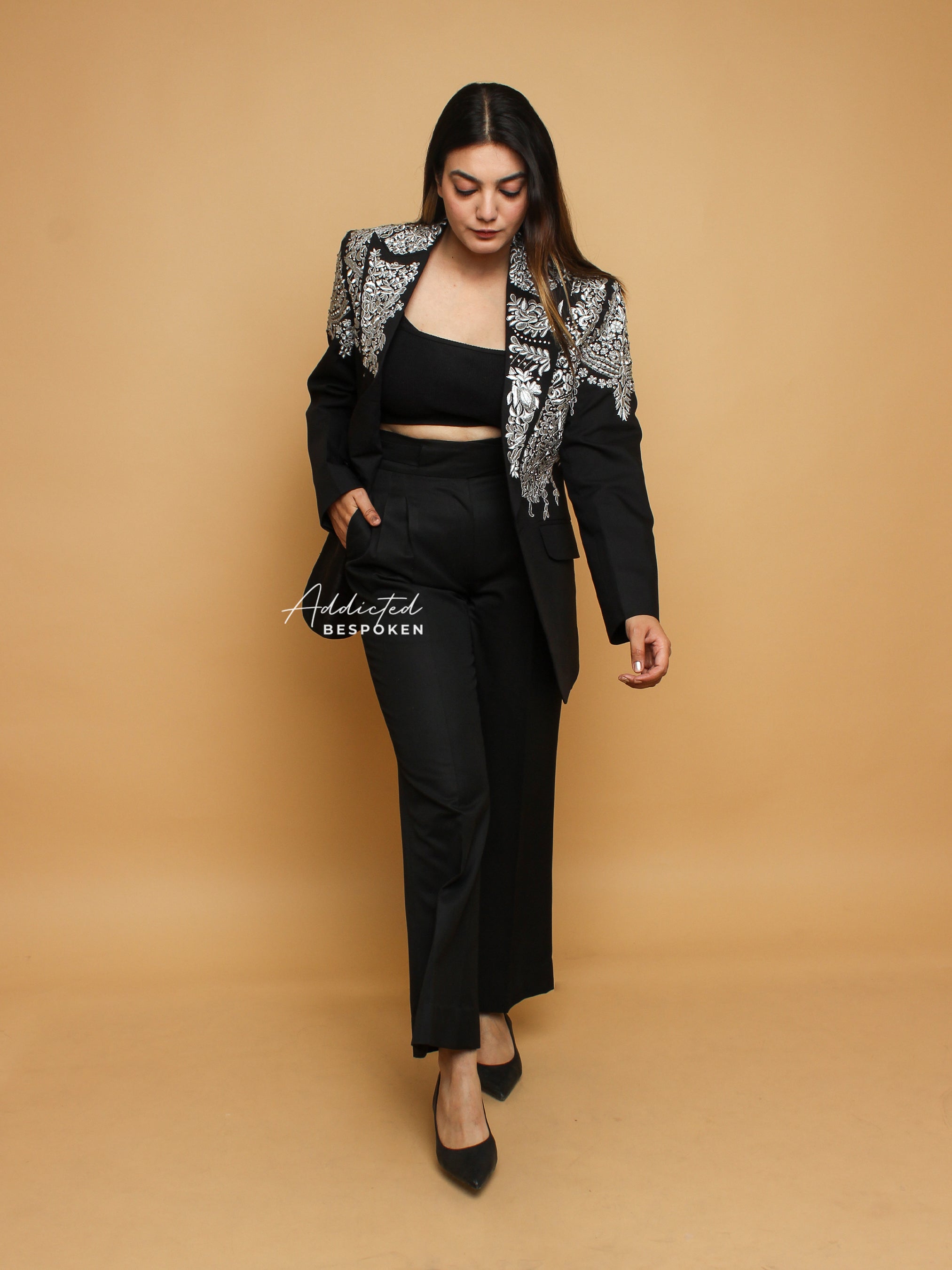 Black Embroidered Bridesmaid Blazer(CLS)