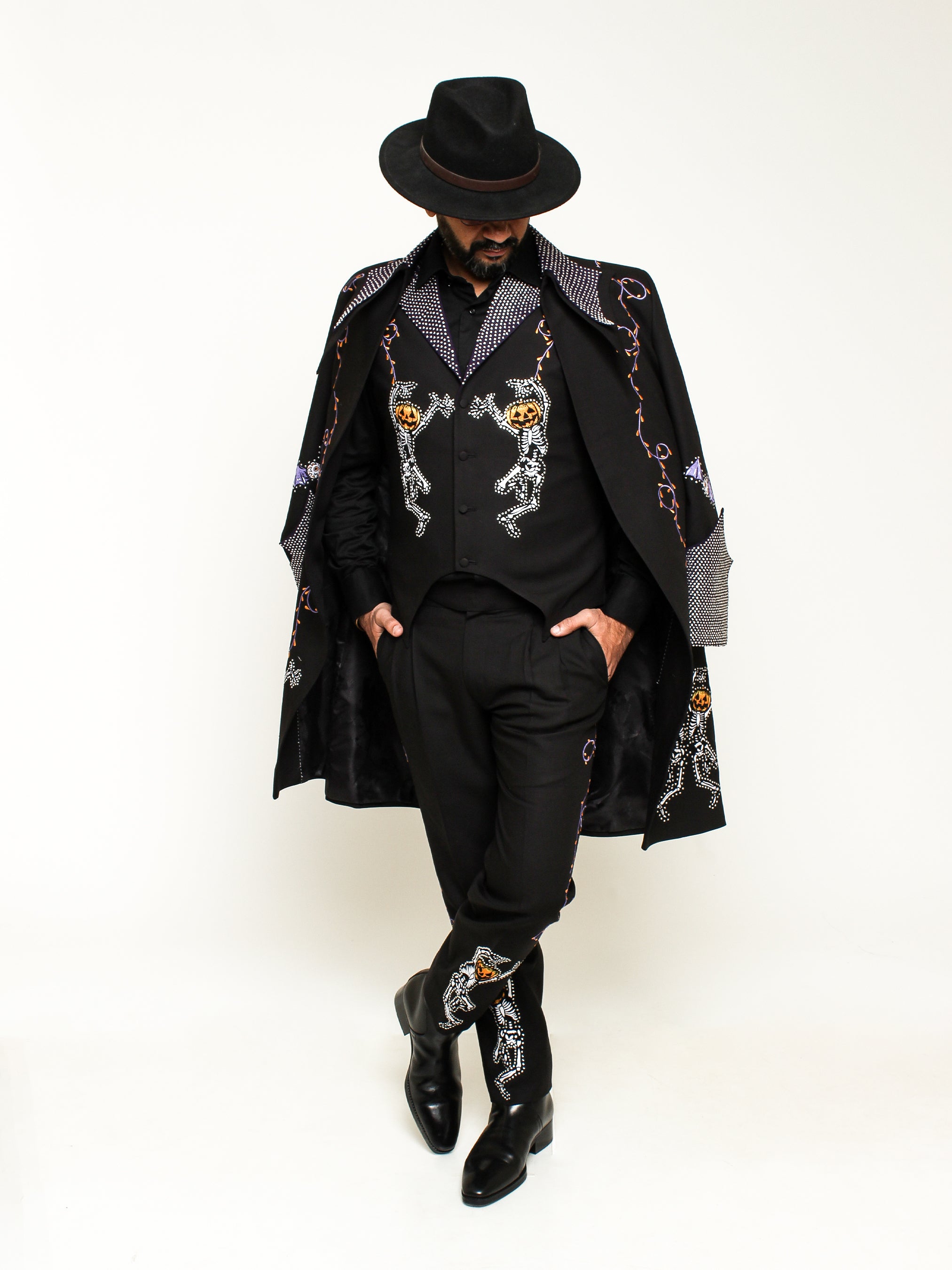 Western Suit, Embroidered Western Suits, Skeleton Embroidery, Custom Western Suit, Embroidered Suit.