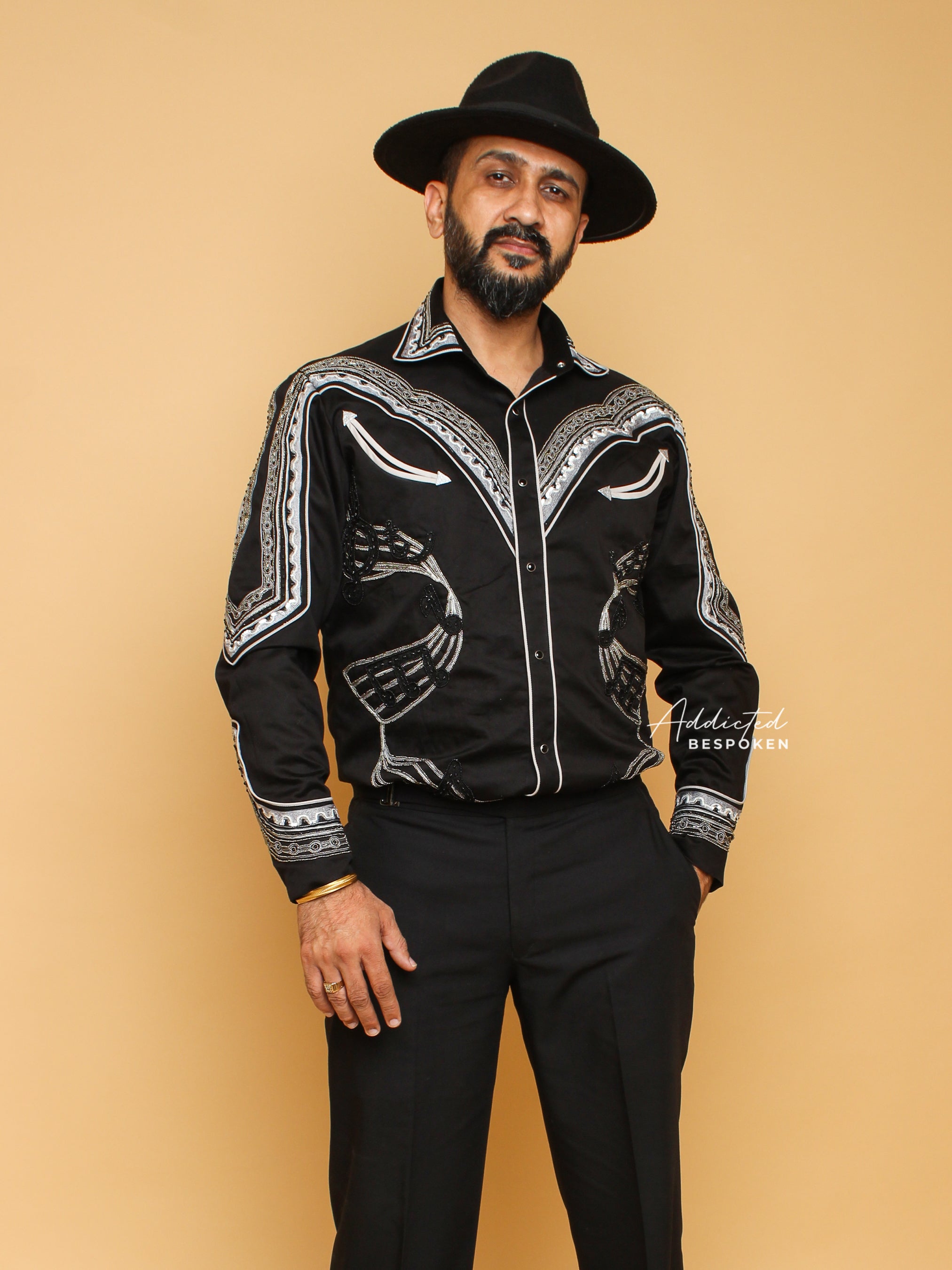 Cowboy Cotton Black Embroidered Shirt