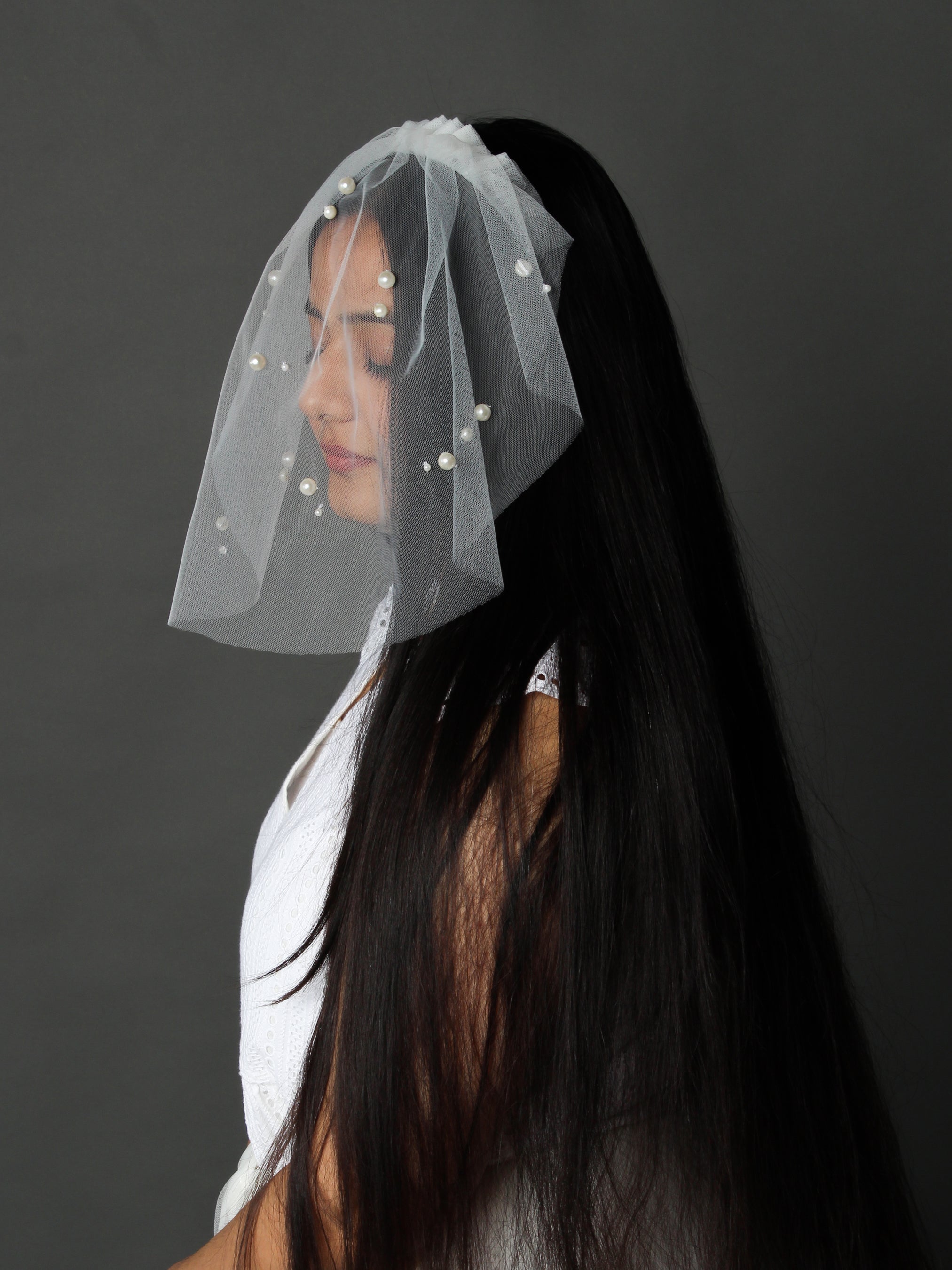 Vintage-Inspired Pearl-Embellished Birdcage Veil