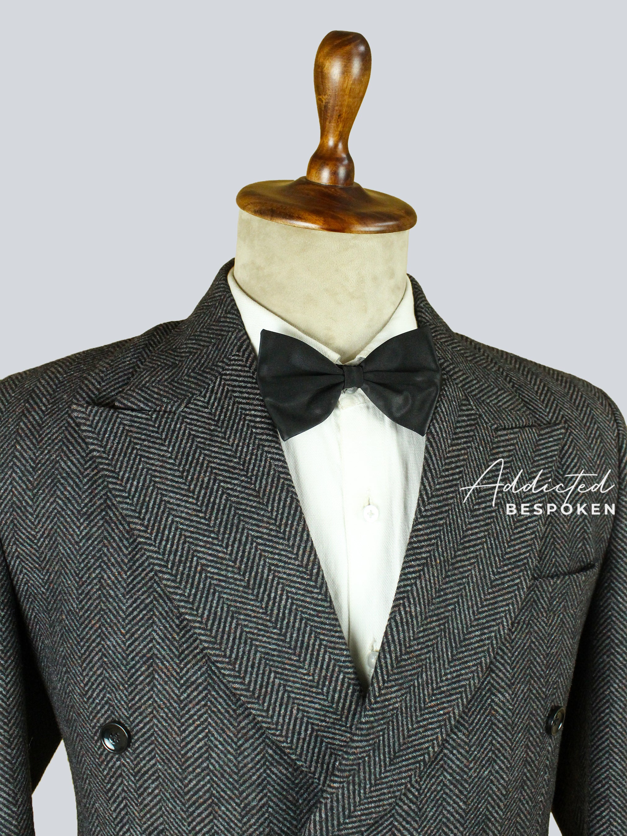 Grey Herringbone Double-Breasted Blazer