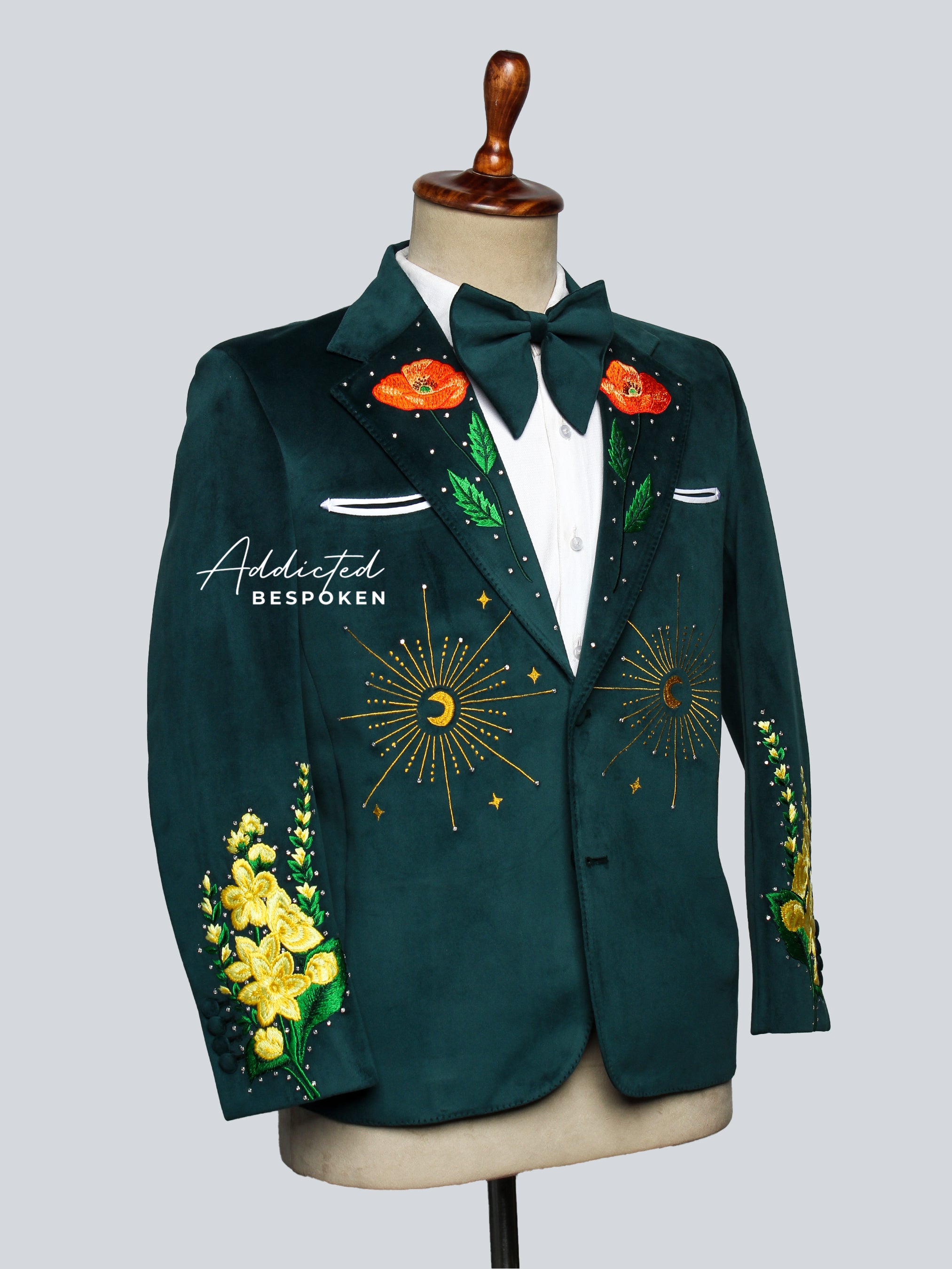 Emerald Sun & Moon Embroidered Blazer