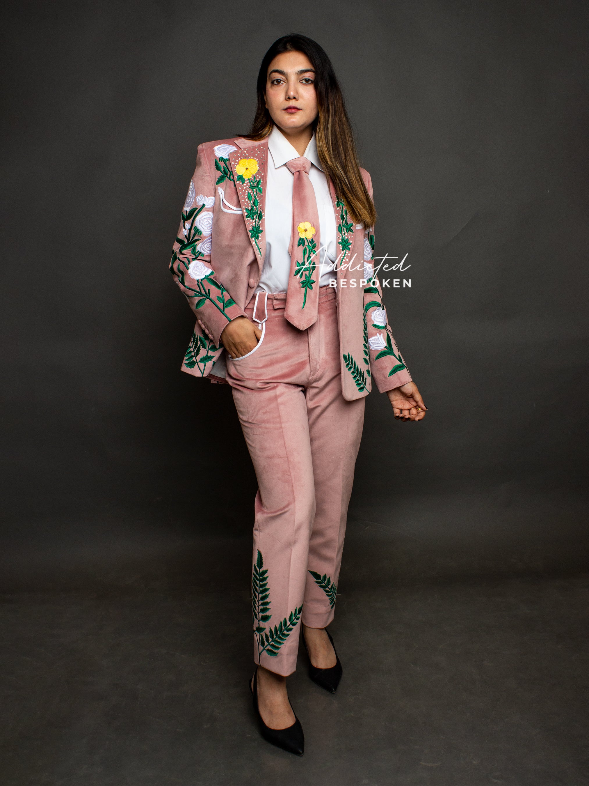 Dusty Rose Floral Embroidered Suit