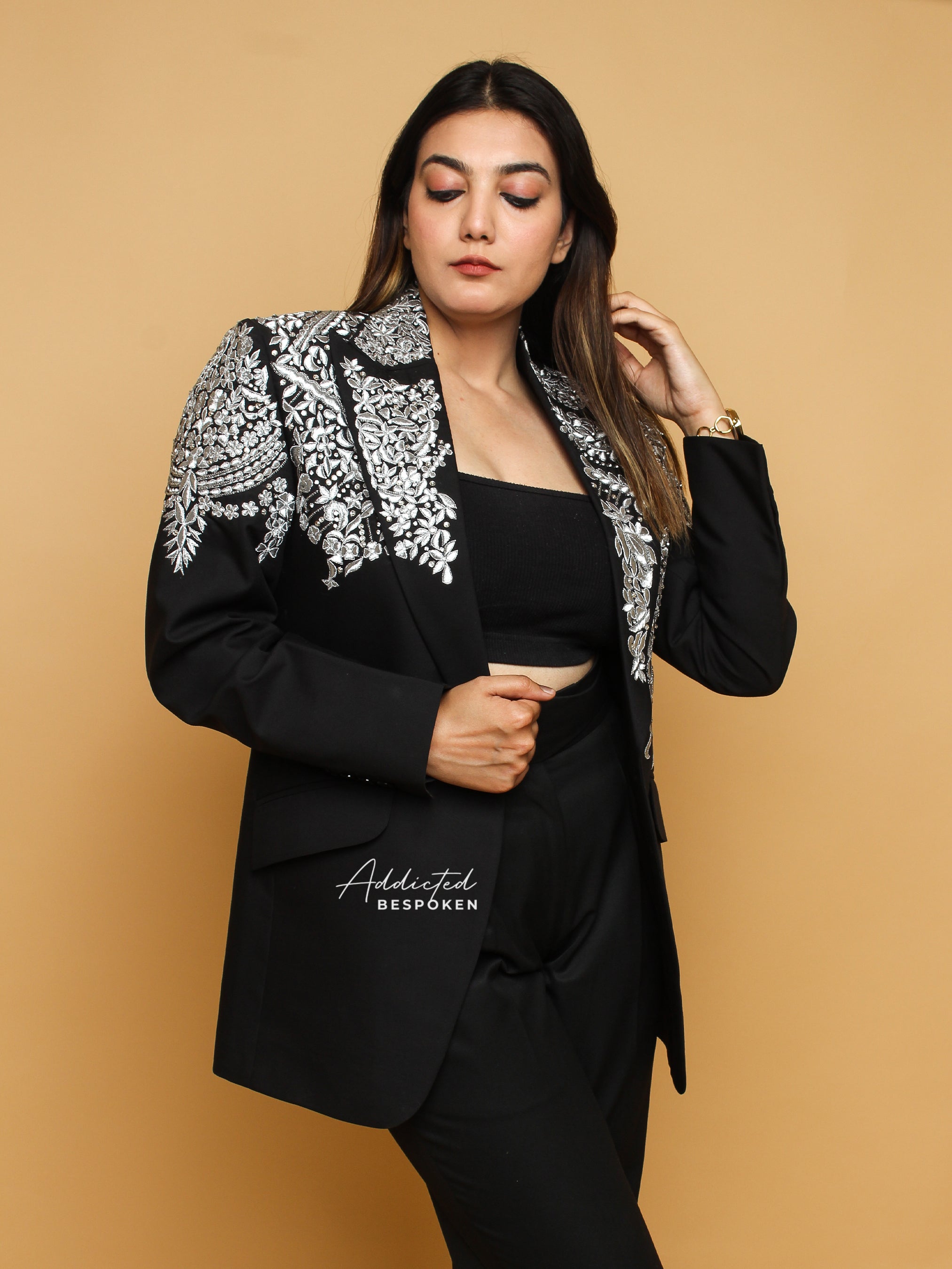 Black Embroidered Bridesmaid Blazer(CLS)