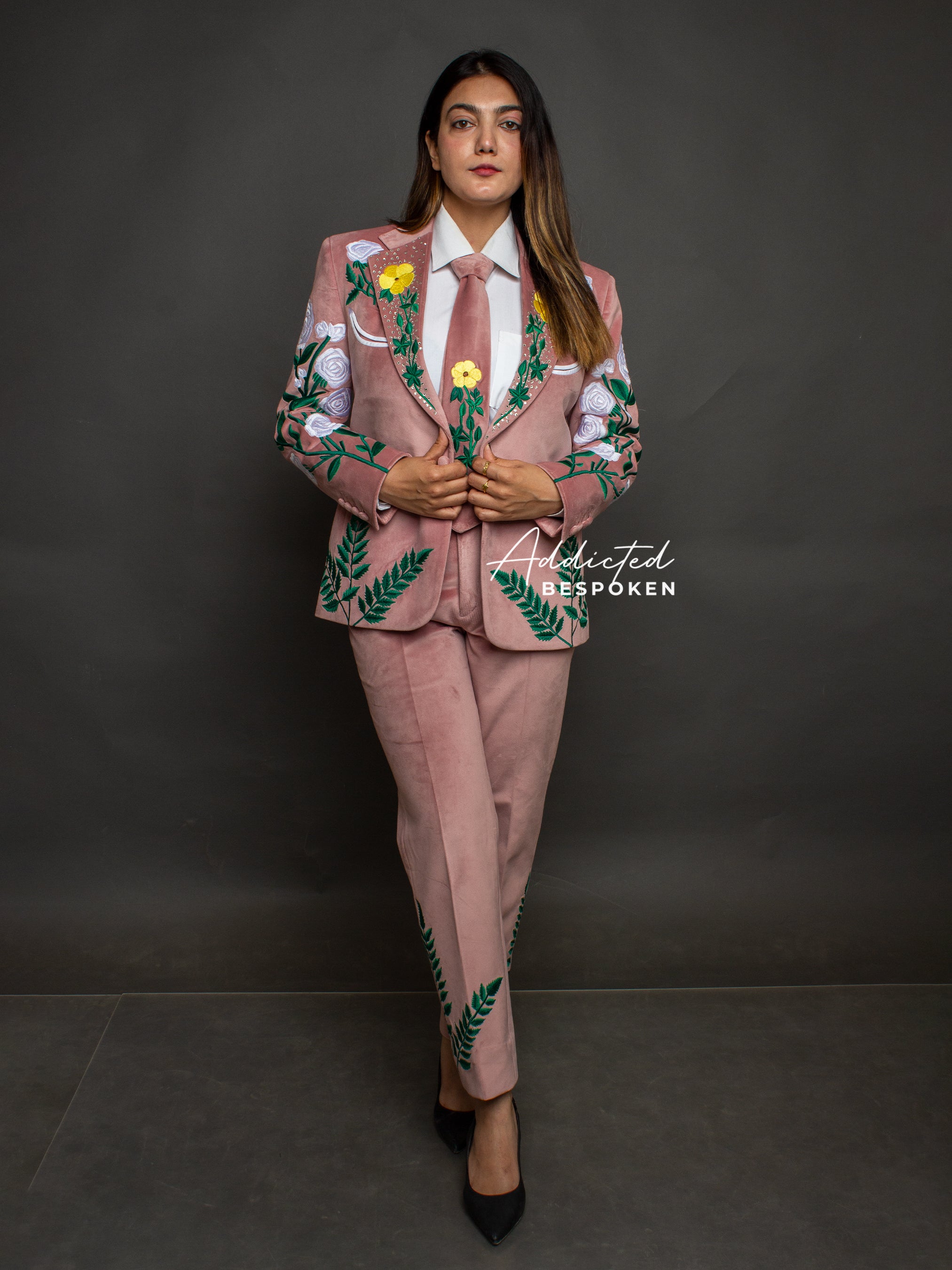 Dusty Rose Floral Embroidered Suit