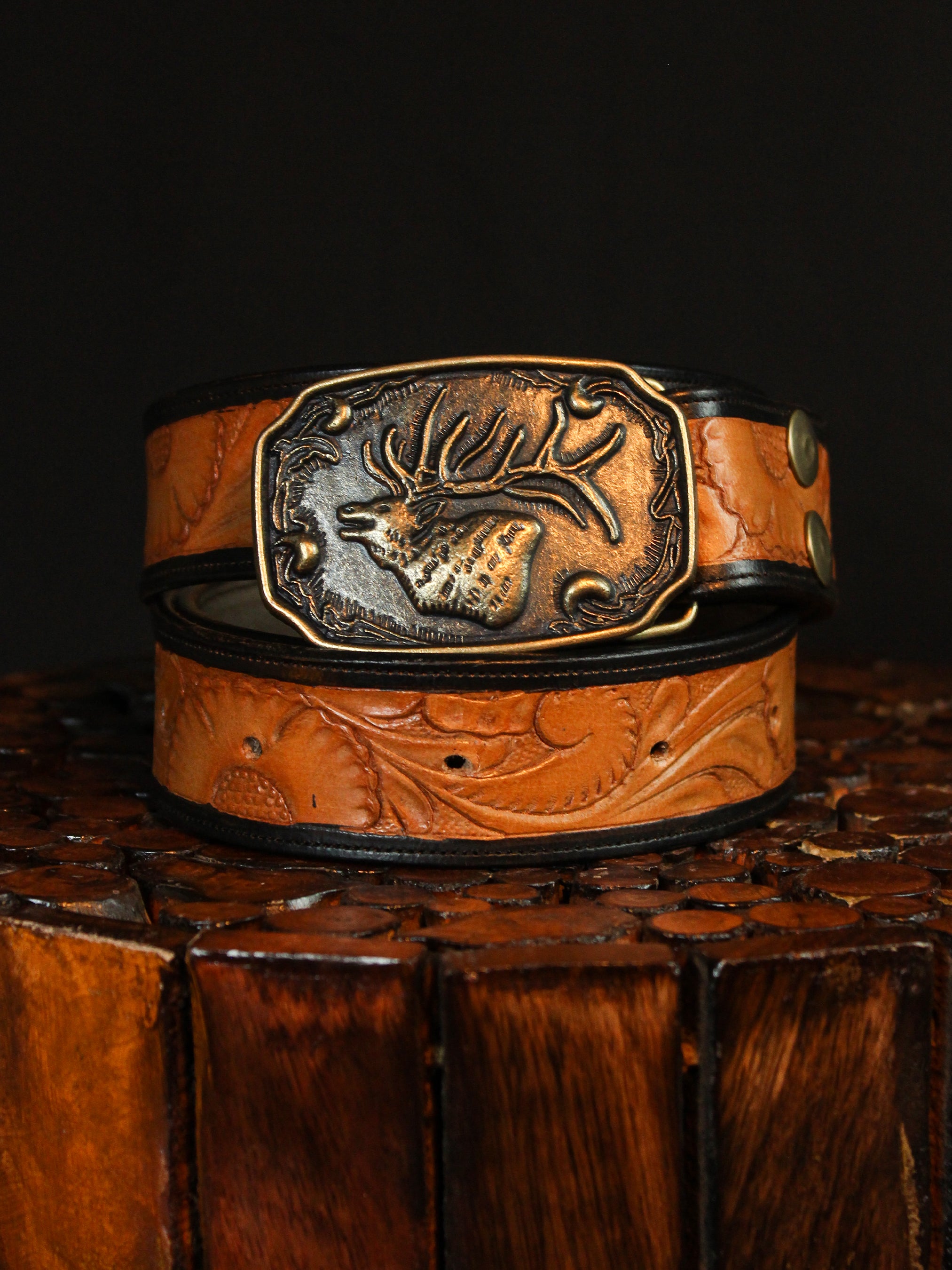 Leather Belt with Floral Design