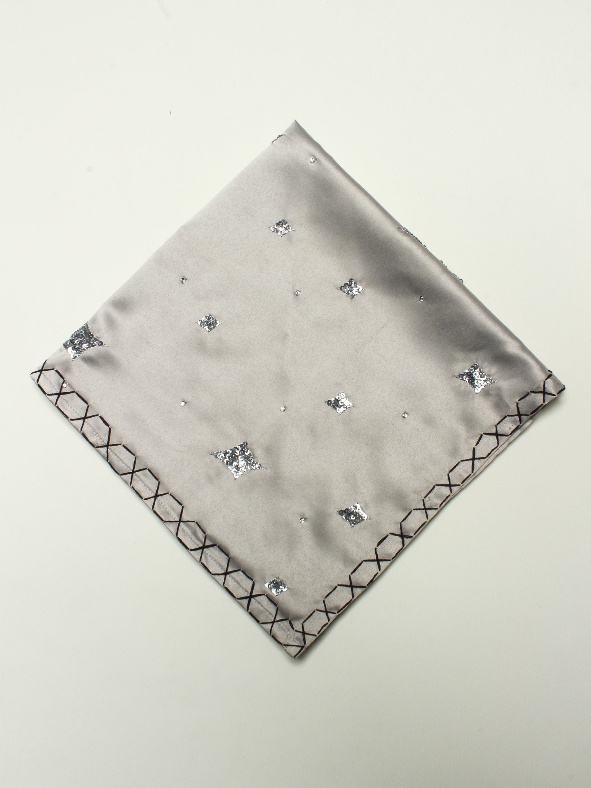 Satin Cravat/Bandana with Handwork & Cross-Stitch Borders