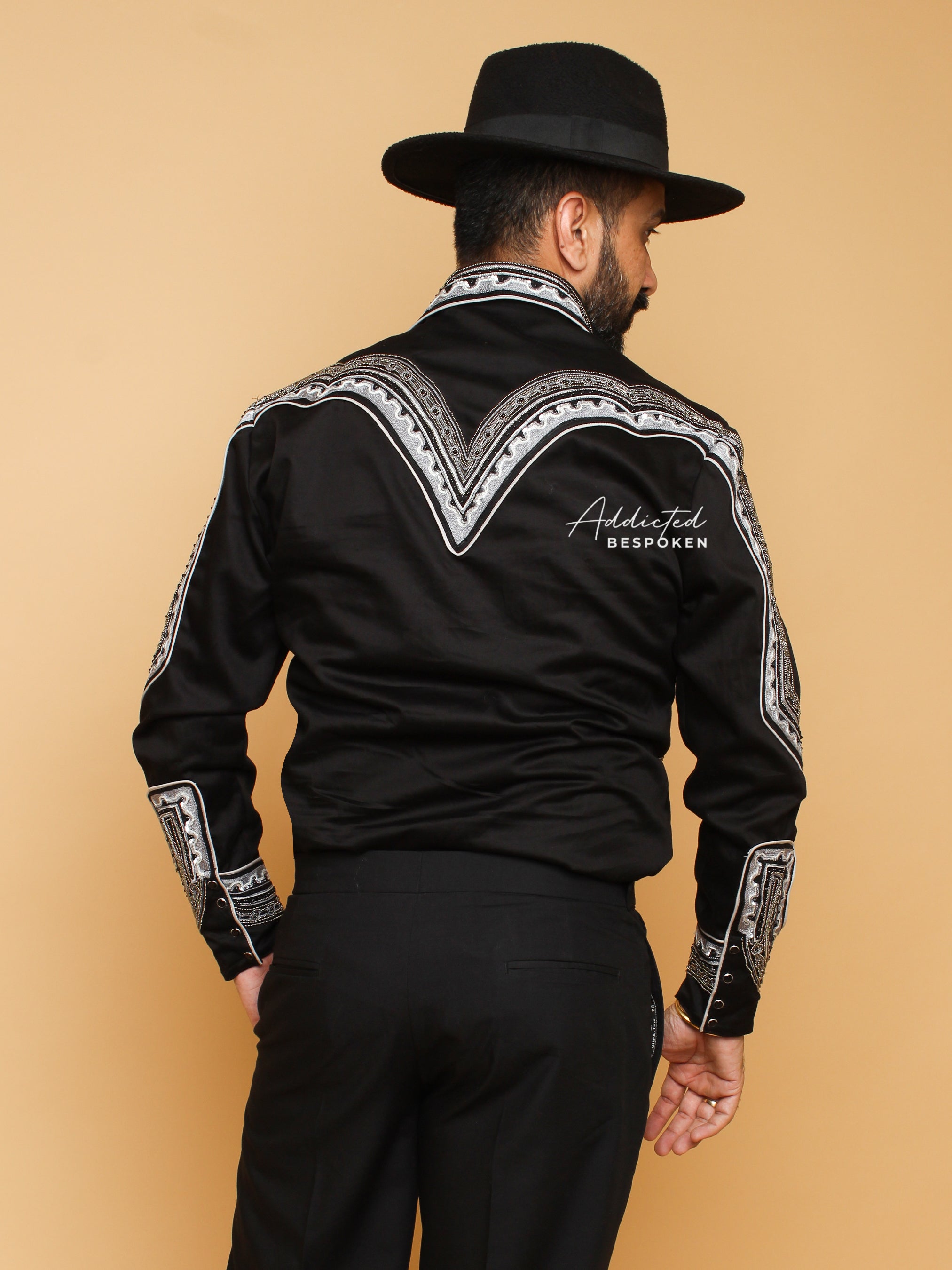 Cowboy Cotton Black Embroidered Shirt