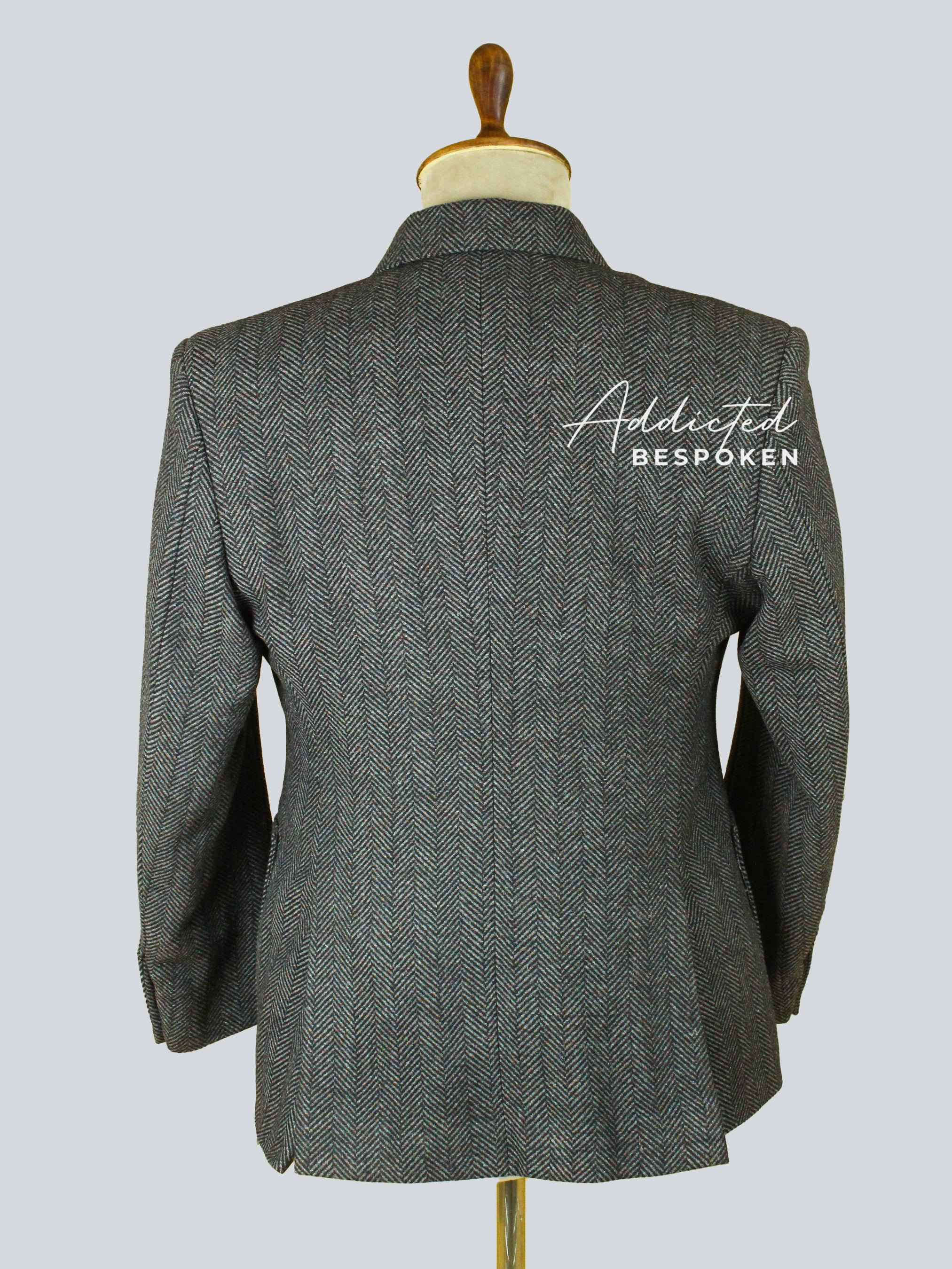 Grey Herringbone Double-Breasted Blazer