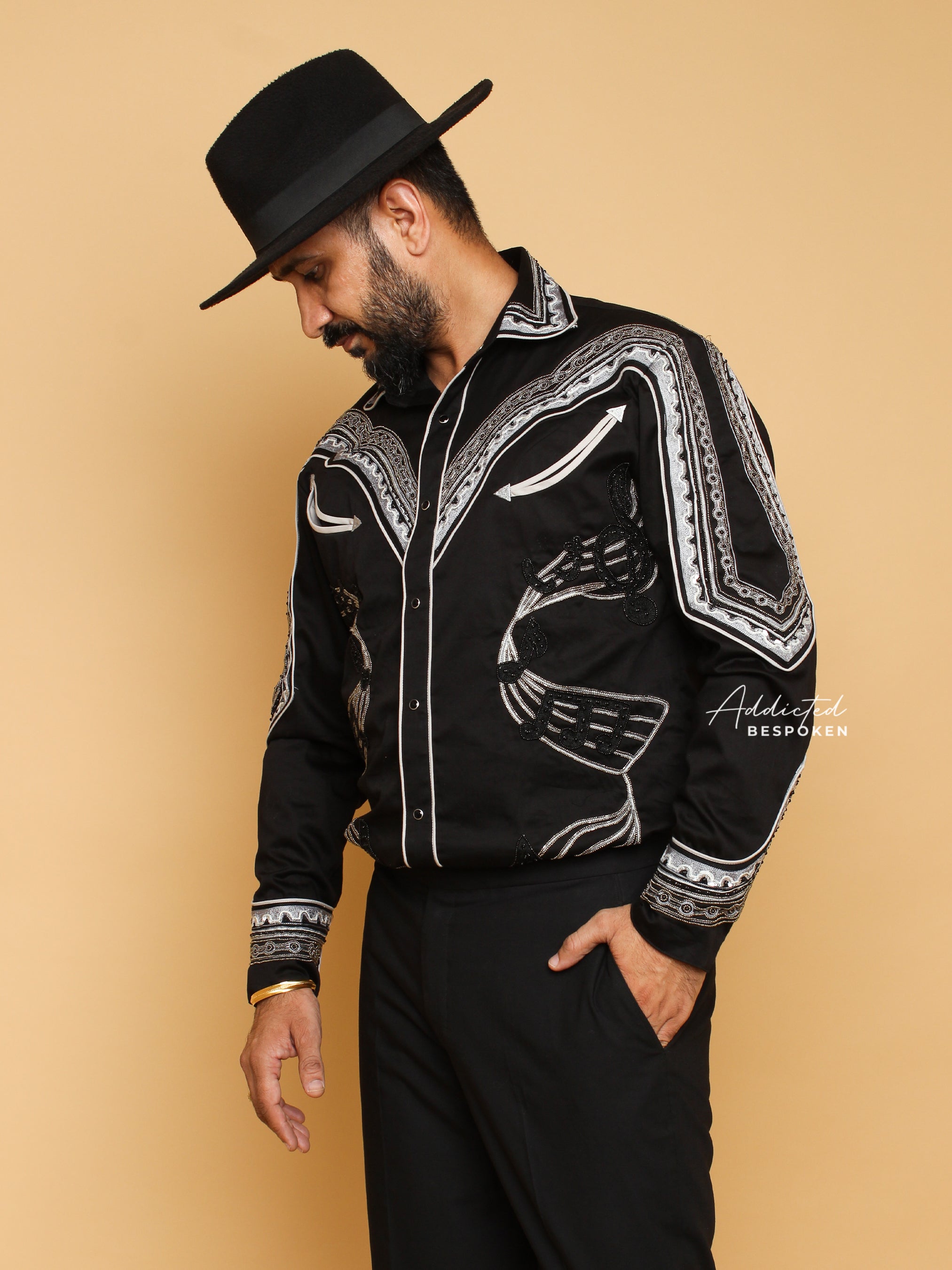 Cowboy Cotton Black Embroidered Shirt