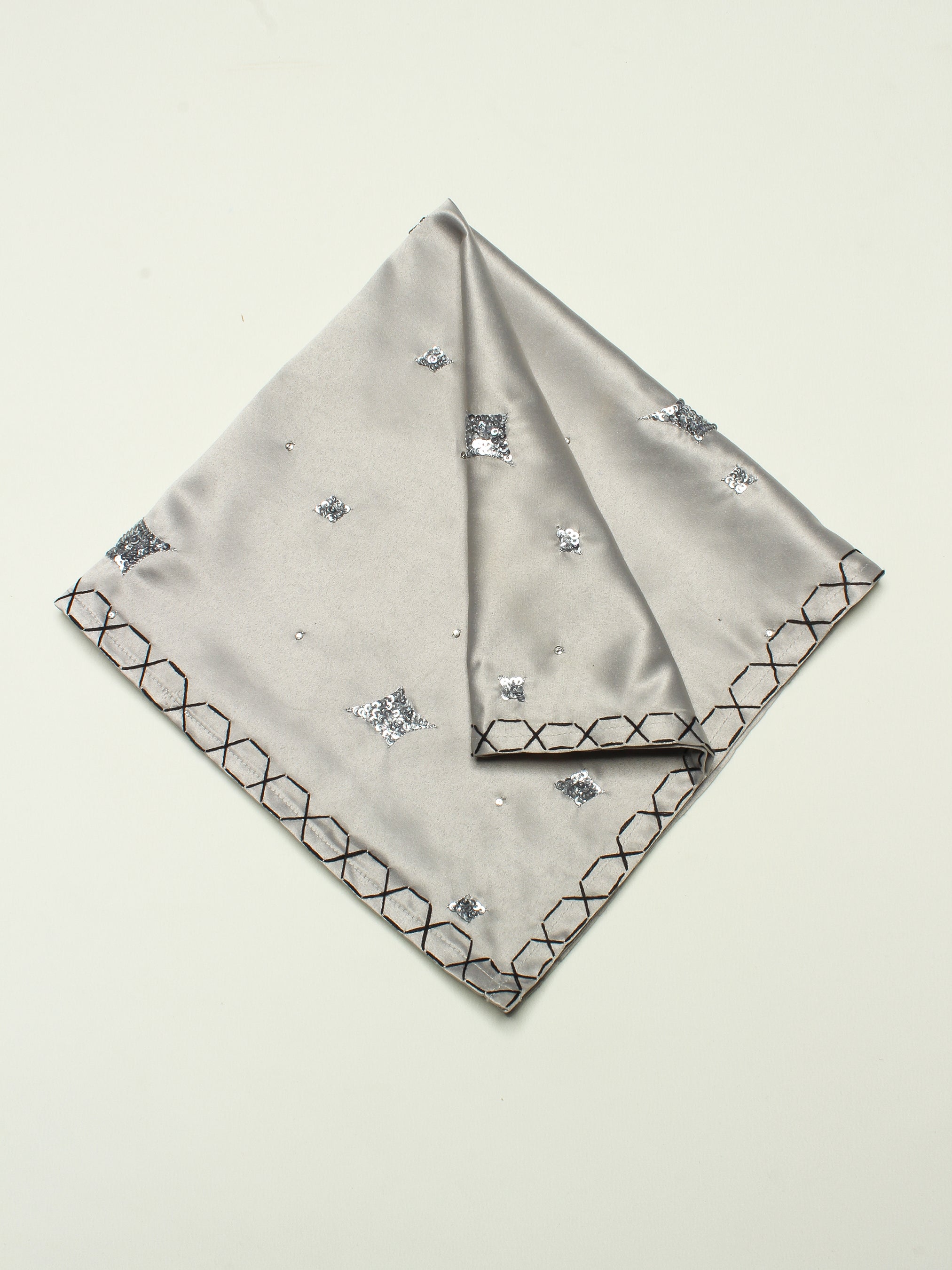 Satin Bandana with Handwork & Cross-Stitch Borders