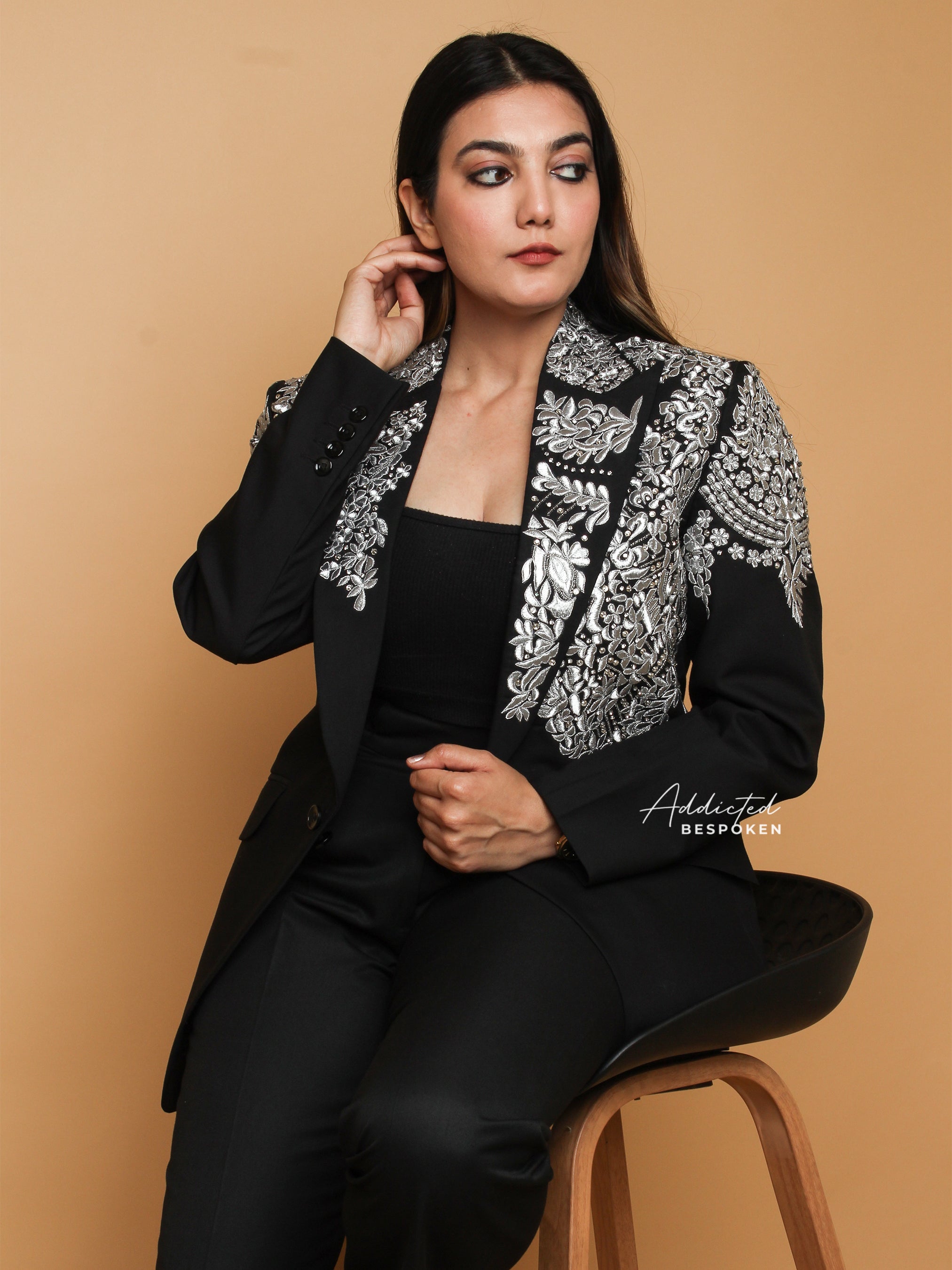 Black Embroidered Bridesmaid Blazer(CLS)