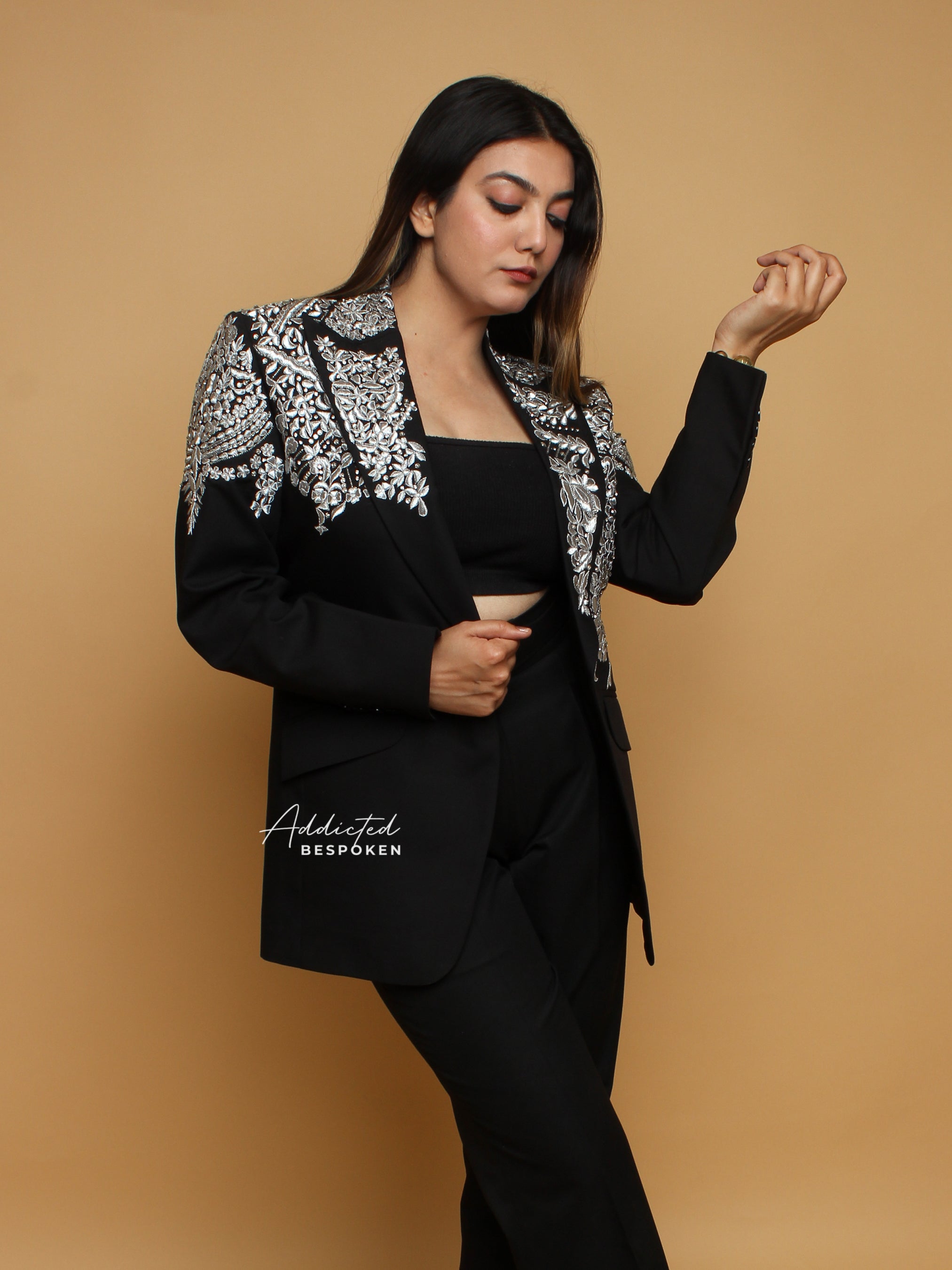 Black Embroidered Bridesmaid Blazer(CLS)