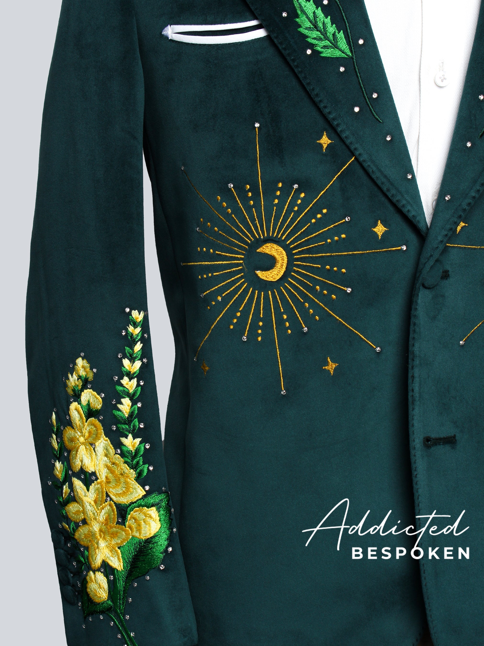 Emerald Sun & Moon Embroidered Blazer