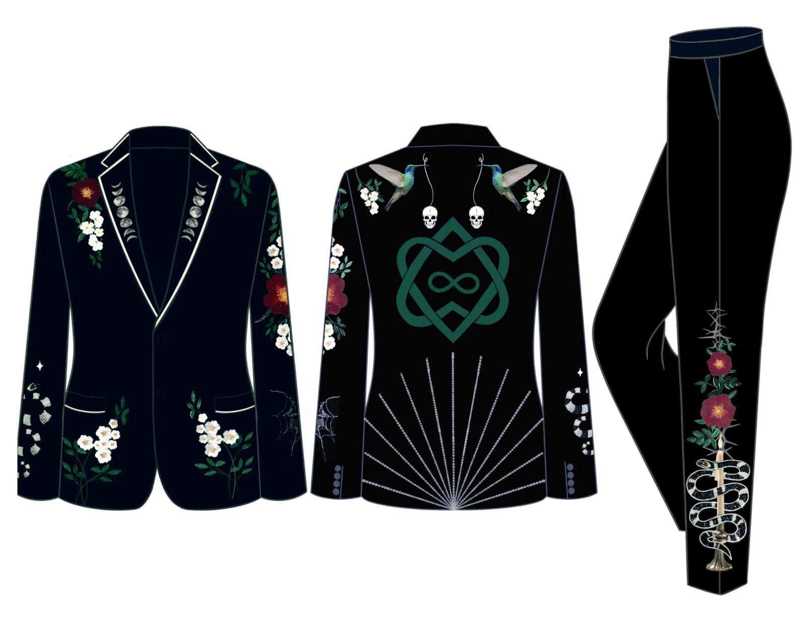 Black Skeleton Embroidered Suit