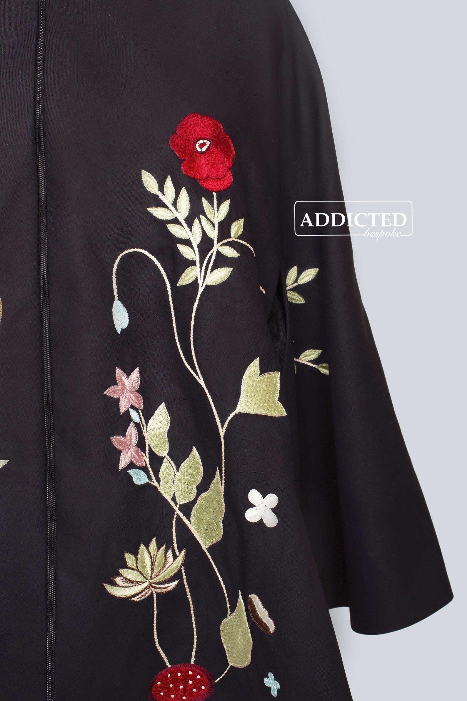 Zip Collor Floral Black Coat